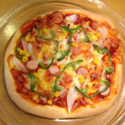 野外炊飯でピザ作りをする事前の練習に。
初めて作ったのですが，美味しくできました( ^ω^ )